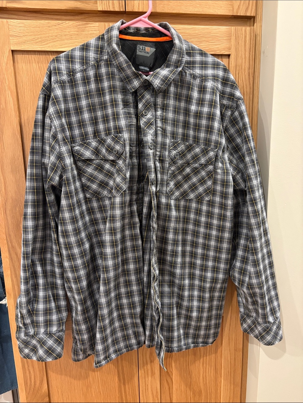 5.11 Tactical Men's 2XL Gray/Black and Yellow Plaid Snap Down Shirt